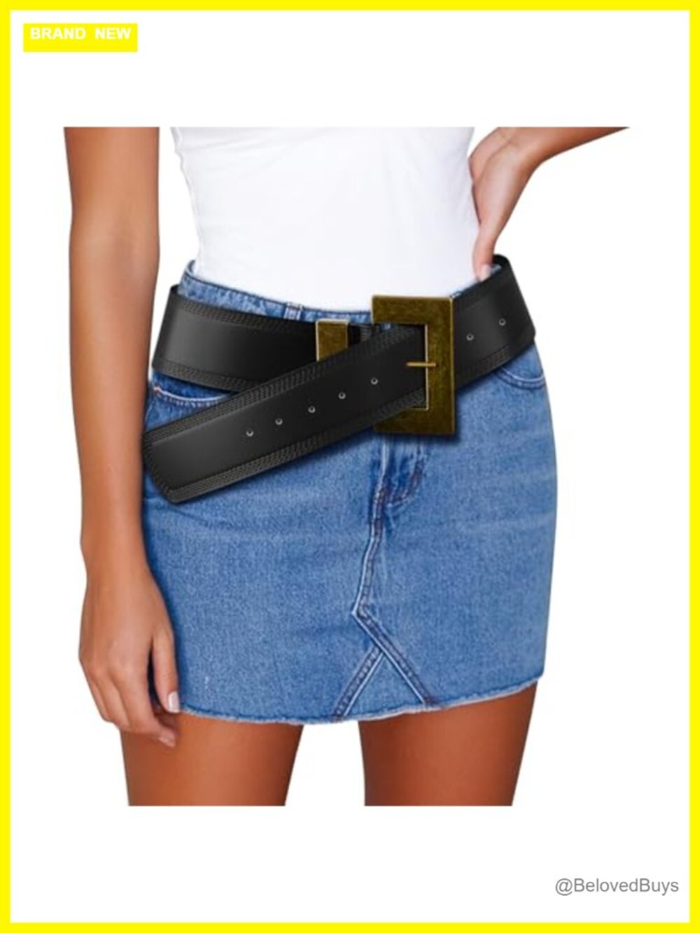 Chunky Western Belt for Women Faux Leather Boho Cowgirl Wide Big Buckle